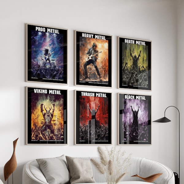 Heavy Metal Gallery Wall Art Set | Hard Rock Music Gift Prints | Birthday Gift for Rock Band | Festival Live Genres Printable Decor Download