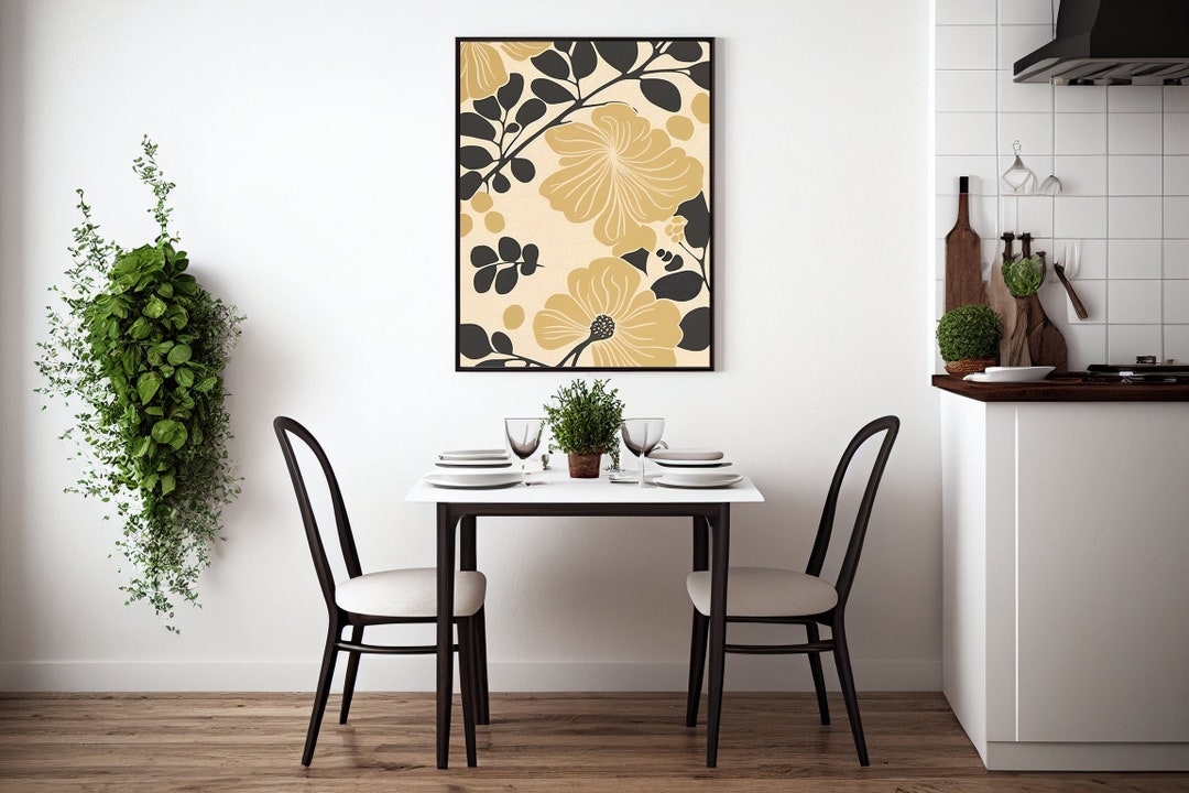 Abstract Botanical Poster Plant Art Mustard Yellow Boho Wall - Etsy