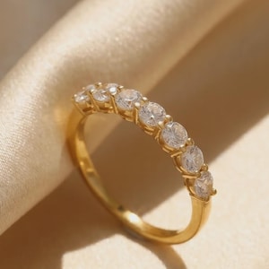 Gold Pave Ring, 18k Gold CZ Half Eternity Band, Dainty Stacking Ring, Minimalist Gift for Her