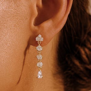 Dainty Diamond Dangle Drop Earrings, Minimalist Marquise Birthstone Earrings, 18k Gold Dangle Earrings, Bridal Jewelry, Bridesmaids Gift