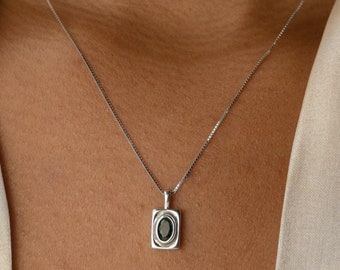 Dainty Sterling Silver Pendant Necklace: Elegant Layering Charm Jewelry, Handmade Gemstone Silver Chain, Birthday Gift for Her