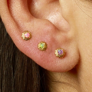Mini Opal Ohrstecker, 18k Gold Diamant Opal Ohrringe, 925 Sterling Silber Edelstein Ohrringe, Minimalistischer Alltags Schmuck, Geschenk für Mama