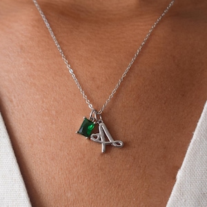 Collar con inicial y piedra de nacimiento personalizado, collar con letra de plata personalizada, joyería con dije de piedra de nacimiento, regalo para mamá, regalo de aniversario