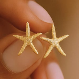 18K Gold Plated Starfish Stud Earrings, Sterling Silver Starfish Earrings, Summer Celestial Everyday Jewelry, Birthday Gift for Women