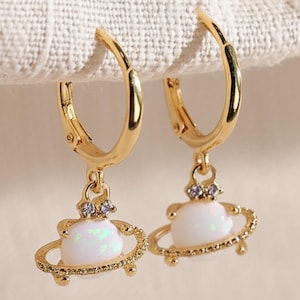 18k Gold Opal Huggie Hoop Earrings, Dainty Sterling Silver Opal Earring Set, Minimalist Dangle Drop Earrings, Bridesmaids Gift for Her
