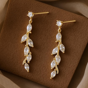 Dainty Diamond Dangle Earrings, 18k Gold Marquise Birthstone Earrings, Minimalist Jewelry, Wedding Earrings, Bridesmaids Gift for Her