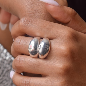 Sterling Silver Chunky Rings, Bold Adjustable Thumb Ring, Thick Stacking Ring, Boho Statement Silver Jewelry, Birthday Gift for Mom