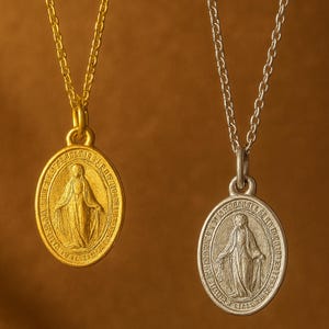 18k Gold Jungfrau Maria Halskette, Wunderbare Medaille Anhänger, Guadalupe Medaillon Charme, Religiöser Schmuck Geschenk, Taufgeschenk
