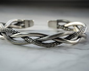 Mens Bracelet Inter-Twisted Silver Gifts, Chunky Mens Silver Bangle, 925 Boys Silver Jewelry, Bold Silver Bracelet For Men, Gift for Him