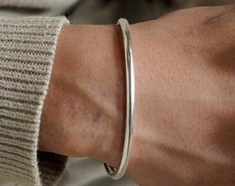 Mannen zilveren handgemaakte armband, Sterling zilveren verstelbare armband, casual Bangle Cuff, cadeau voor hem, Vaderdagcadeau, Groomsmen Gift