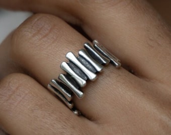 Silber Chunky Daumen Ringe, stapelbar Bold Silber Ringe, sperrigen handgefertigten Schmuck für Frauen, einstellbare Edgy Bandringe für sie, Geschenk für Mama