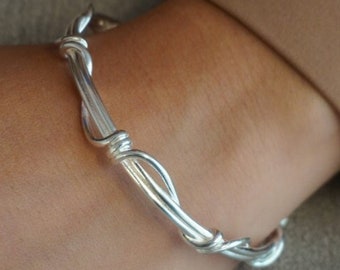 Sterling Silver Charm Bracelet, Handmade Bangle Cuff Jewelry, Dainty Silver Bracelets for Her, Mothers Day Gift, Unique Gift for Women