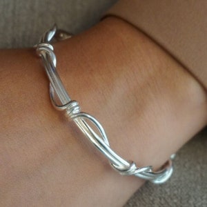 Sterling Silver Charm Bracelet, Handmade Bangle Cuff Jewelry, Dainty Silver Bracelets for Her, Mothers Day Gift, Unique Gift for Women