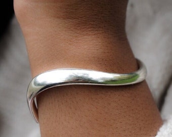 Bold Silver Bracelet Bangle, Charm Bracelet Handmade Jewelry, Sterling Silver Cuff Bracelet, Adjustable Gift for Her, Dainty Gift for Mom