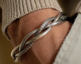 Dikke zilveren armband voor mannen, gewaagde zilveren armband sieraden, heren zilveren armband manchet, verstelbare casual waterdichte armband, cadeau voor hem