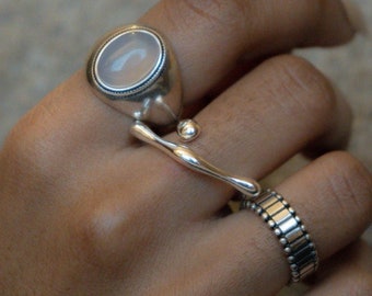 Anillo de pulgar de declaración de plata, conjunto de anillos de plata de ley gruesos, joyería de anillo apilable vanguardista, regalo minimalista para ella, anillos boho ajustables delicados