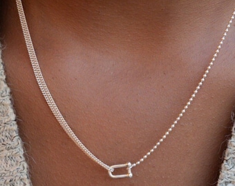 Collane in argento 925 a forma di U, gioielli unici fatti a mano, delicata collana in argento sterling, catena in argento a strati, regali di anniversario per lei
