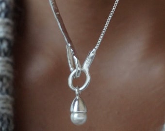 Delicata collana in argento con pietra portafortuna, collana con ciondolo in pietra preziosa 925 per donne, regalo di compleanno di gioielli di perle, regalo minimalista per la mamma