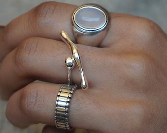 Anillos de declaración de plata de ley, joyería única de piedra de nacimiento apilable, regalo minimalista para ella, anillos ajustables para mujeres, anillos boho de plata