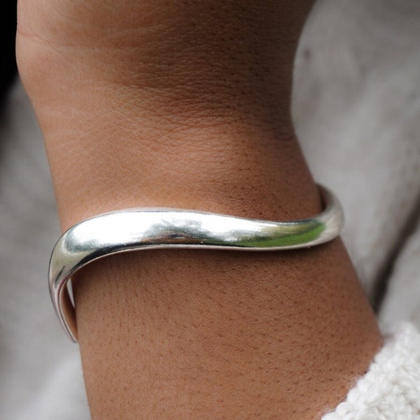 Bracelet en argent sterling 925, cadeau pour femme, jonc réglable, manchette à breloques en argent, cadeau d'anniversaire, bijoux minimalistes, jonc délicat empilable