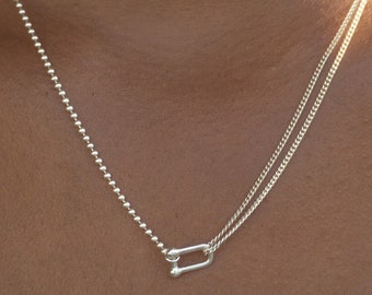 Collana in argento a forma di U, catena a scatola in argento sterling 925, collana con ciondolo delicato per donne, regalo di compleanno minimo per lei, regalo di Natale