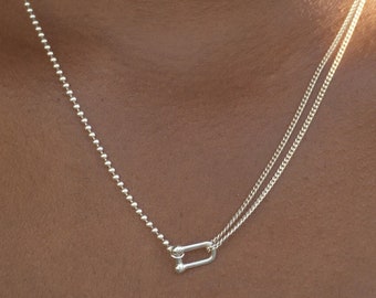 Sterling Silver U Buckle Necklace: Minimalist Clavicle Chain