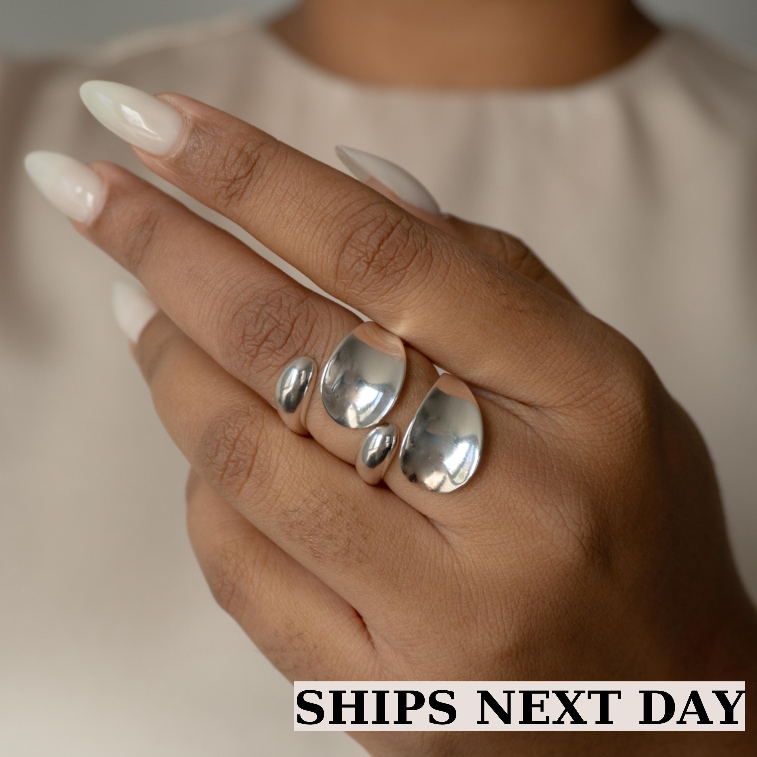 Chunky Rings On Silver Thin Multi Layer Thumb Ring, Index