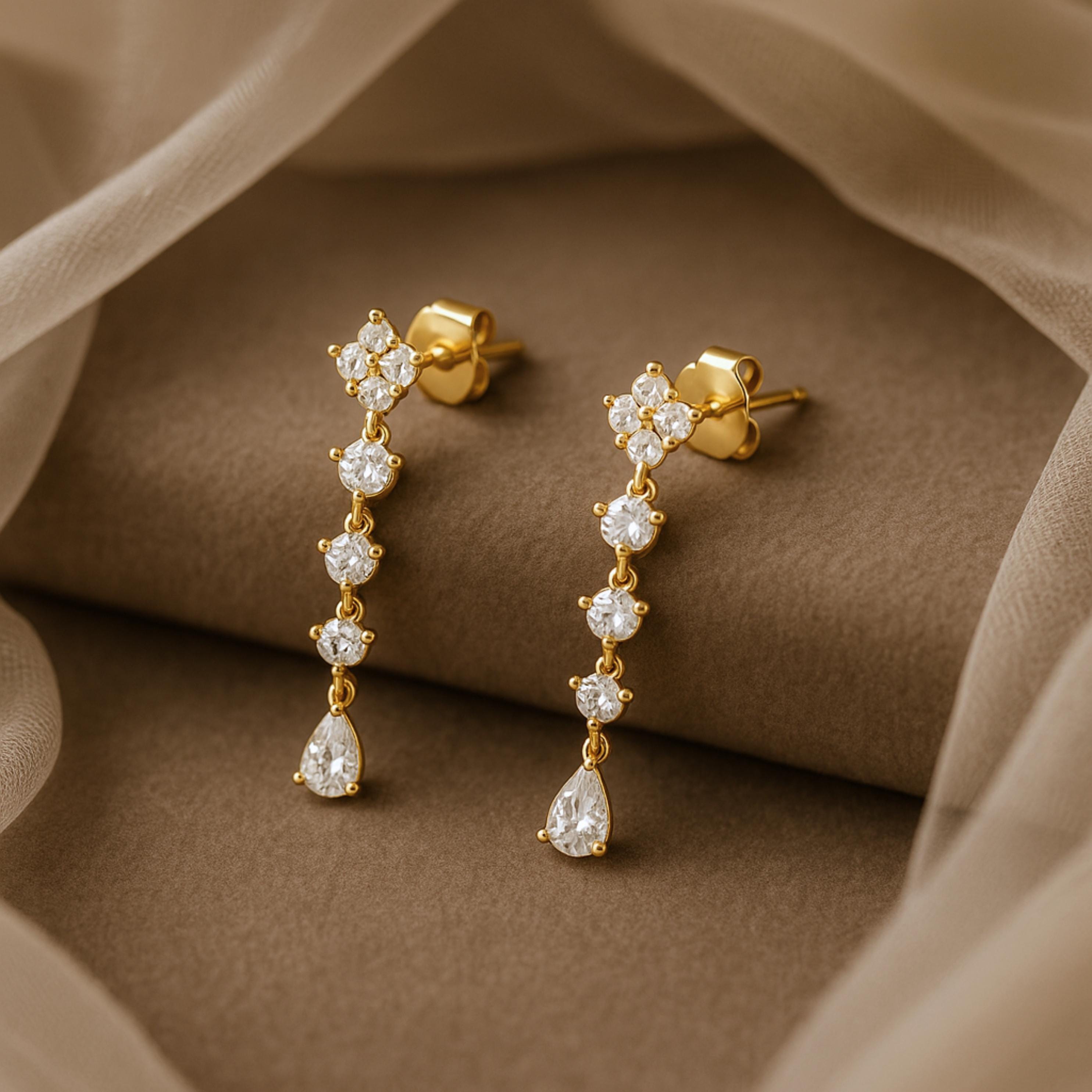 Dainty Diamond Dangle Drop Earrings, Minimalist Gold Marquise Birthstone Dangle Earrings, Elegant Bridal Jewelry, Bridesmaids Gift
