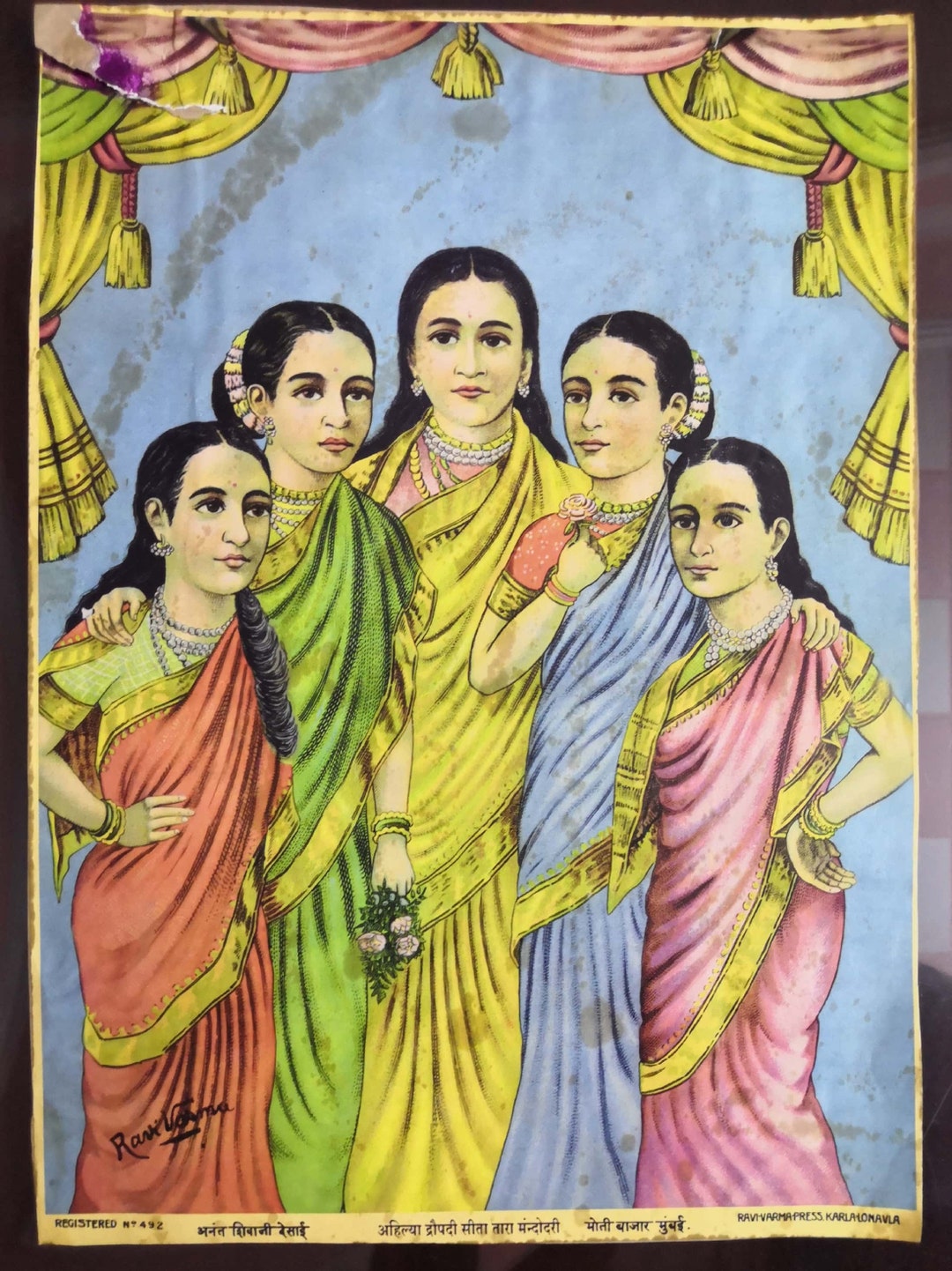 Vintage Ravi Varma Press Print: Indian Goddesses Sita, Draupadi, Tara ...