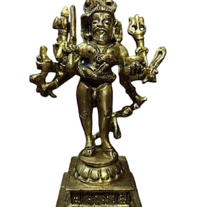 Mahakal Bhairava Statue Vintage Small Brass Bhairav Idol, Vajrabhairava, veerabhadra, Yamantaka Murti, Office Home Deco, kaalabhairava swamy