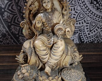 Resina vintage Maha Laxmi, ídolo Lakshmi Mata, estatuas de la diosa hindú, pieza decorativa de escultura, oficina del templo y decoración del hogar, regalo de Diwali