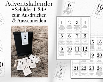 Adventskalender Schilder Zahlen 1-24 zum herunterladen l Weihnachten l Kalender l Geschenkidee l Weihnachtskalender