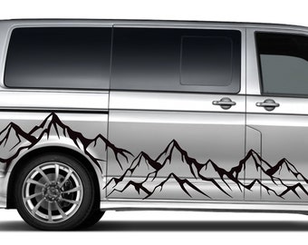 Set d'autocollants latéraux XXL Panorama alpin Paysage de montagnes adapté pour VW T6 T5 T4 camping-car A-18