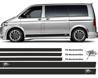 Jeu d'autocollants bandes latérales KOMPASS sur mesure pour VW T6, T5, T4 K