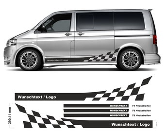 Zierstreifen Aufkleber Set WUNSCHTEXT ZIELFLAGGE passend für VW T6, T5, T4