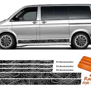 Set d'autocollants bandes latérales Carte de motif TOPOGRAPHIQUE adaptable sur VW T6, T5, T4