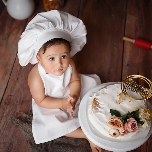 couture spéciale. chapeau et tablier de cuisinier pour bébé fille et garçon. vêtements de bébé chef, costume de chef enfant. Ensemble de tabliers pour enfants. Toque de chef pour bébé