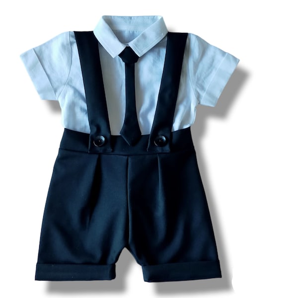 Combishort short à nouer pour bébé * Chemise non incluse * Pantalon à bretelles style vintage pour tout-petit garçon, robe de baptême tenue d'anniversaire pour bébé