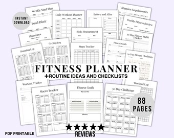 Printable Fitness Checklists, Printable Workout Planner, Exercise Tracker, Gym Planner, Fitness Goals, Exercise Guide, Workout Guide