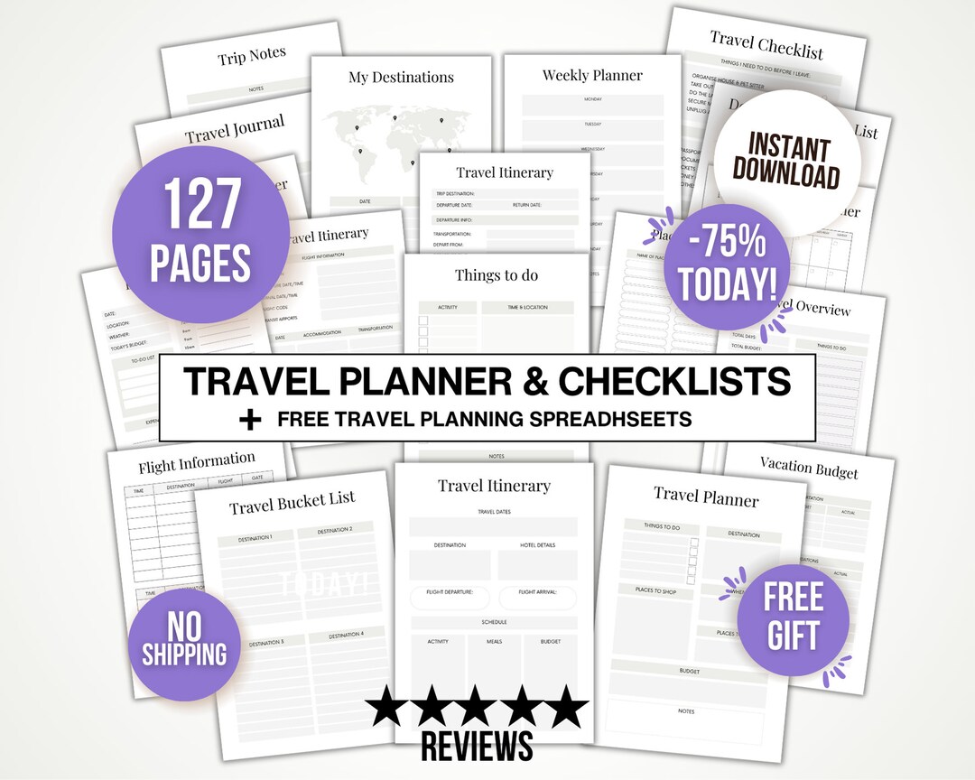 Travel Planner Printable, Travel Checklist Printable, Printable ...