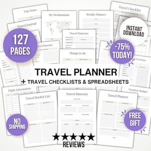 Printable Travel Checklist, Vacation Planner, Printable Packing List, Trip Organiser, Travel Document Checklist, Travel Tips & Organisation