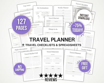 Lista de verificación de viaje imprimible, Planificador de vacaciones, Lista de empaque imprimible, Organizador de viaje, Lista de verificación de documentos de viaje, Consejos y organización de viaje