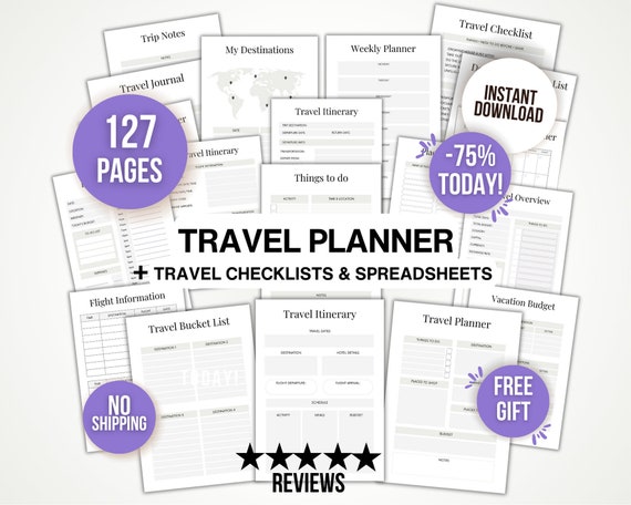 Printable Travel Checklist, Vacation Planner, Printable Packing List, Trip Organiser, Travel Document Checklist, Travel Tips & Organisation