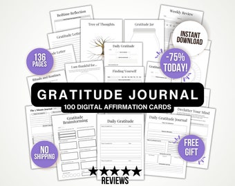 Printable Gratitude Journal, Gratitude Journal, Daily Mindfulness Template, Gratefulness Diary, Self Care, Daily Gratitude, Self Love