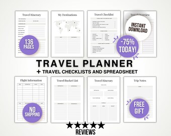 Printable Travel Checklist, Vacation Planner, Printable Packing List, Trip Organiser, Travel Document Checklist, Travel Tips & Organisation