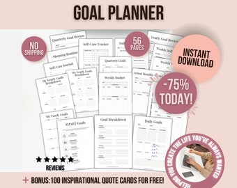 Printable Goal Planner and Tracker, Printable Goal Planner Bundle, Daily, Weekly, Monthly, Quarterly, Yearly Goals, SMART Goal