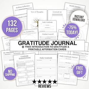 Printable Gratitude Journal, Gratitude Journal, Daily Mindfulness Template, Gratefulness Diary, Self Care, Daily Gratitude, Self Love