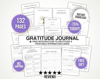 Printable Gratitude Journal, Gratitude Journal, Daily Mindfulness Template, Gratefulness Diary, Self Care, Daily Gratitude, Self Love