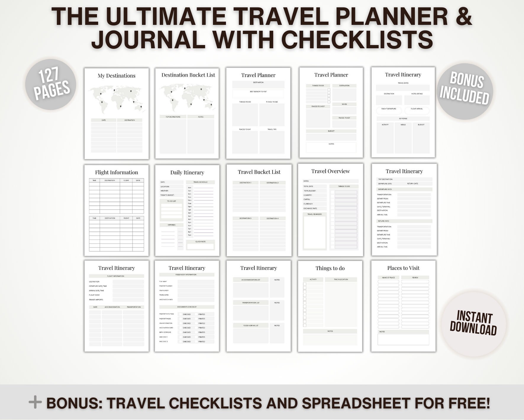 Travel Planner Printable, Travel Checklist Printable, Printable ...