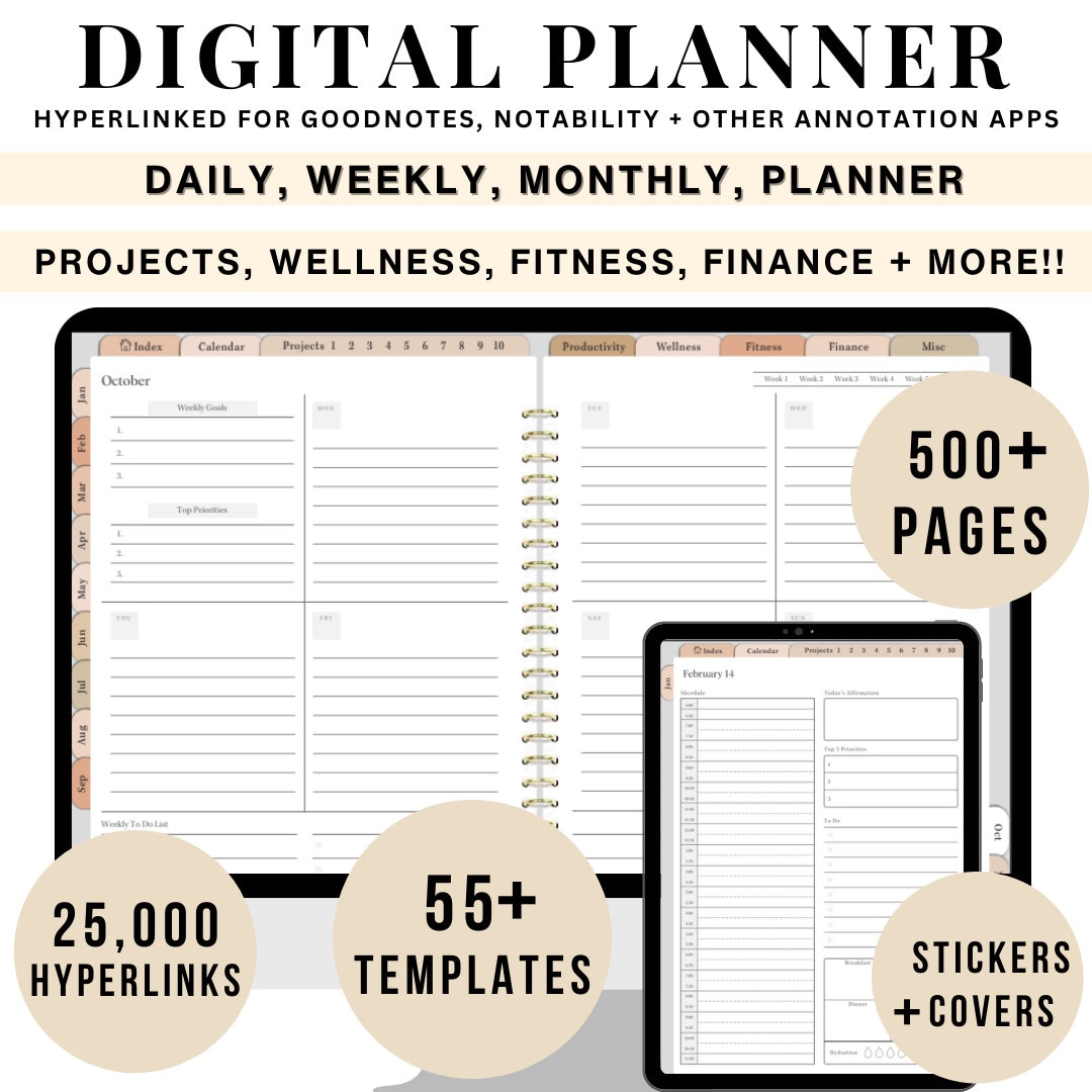 Premium 2024 Digital Planner 2024 2025 Undated iPad goodnotes ...